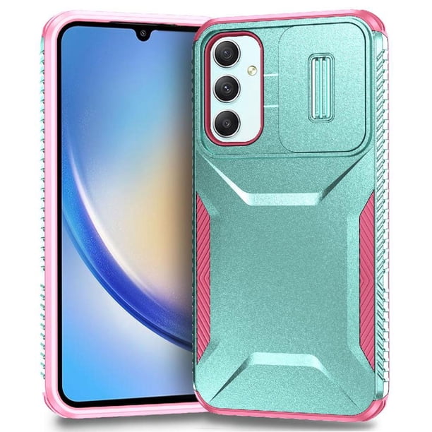Funda Resistente para Samsung Galaxy A34 5G con Tapa Deslizante y Protección Militar Verde