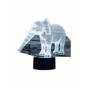Lelumania - Lampara Ilusion 3D Elefante De Lado De 7 Colores, Base Touch