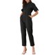 thumbnail image 5 of INSPIRE CHIC Mono de regreso a clases para mujer, manga corta, con cuello, botones, cintura con lazo, algodón, cargo, XS, negro, 5 of 8