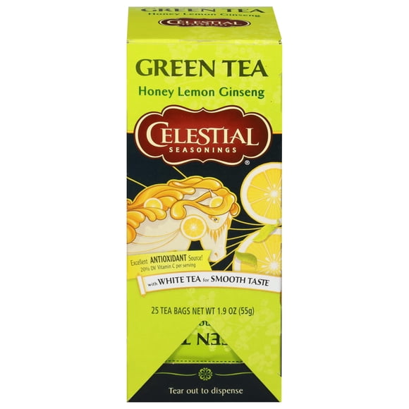 Tea Celestial Seasonings, miel, limón, ginseng, verde, 25 bolsas