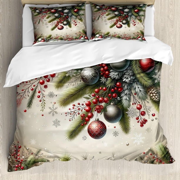 Lunarable Snowflake Duvet Cover Set Winter Theme Christmas Illustration Cold Weather Season Inspired Celebration Decorative