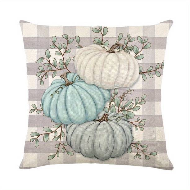 1pc Halloween Cushion Pumpkin Print Throw Pillow Case, Blue Cushion Cover For Sofa, 100% Polyester,17.7x17.7inch (without Pillow Core), Home Decor