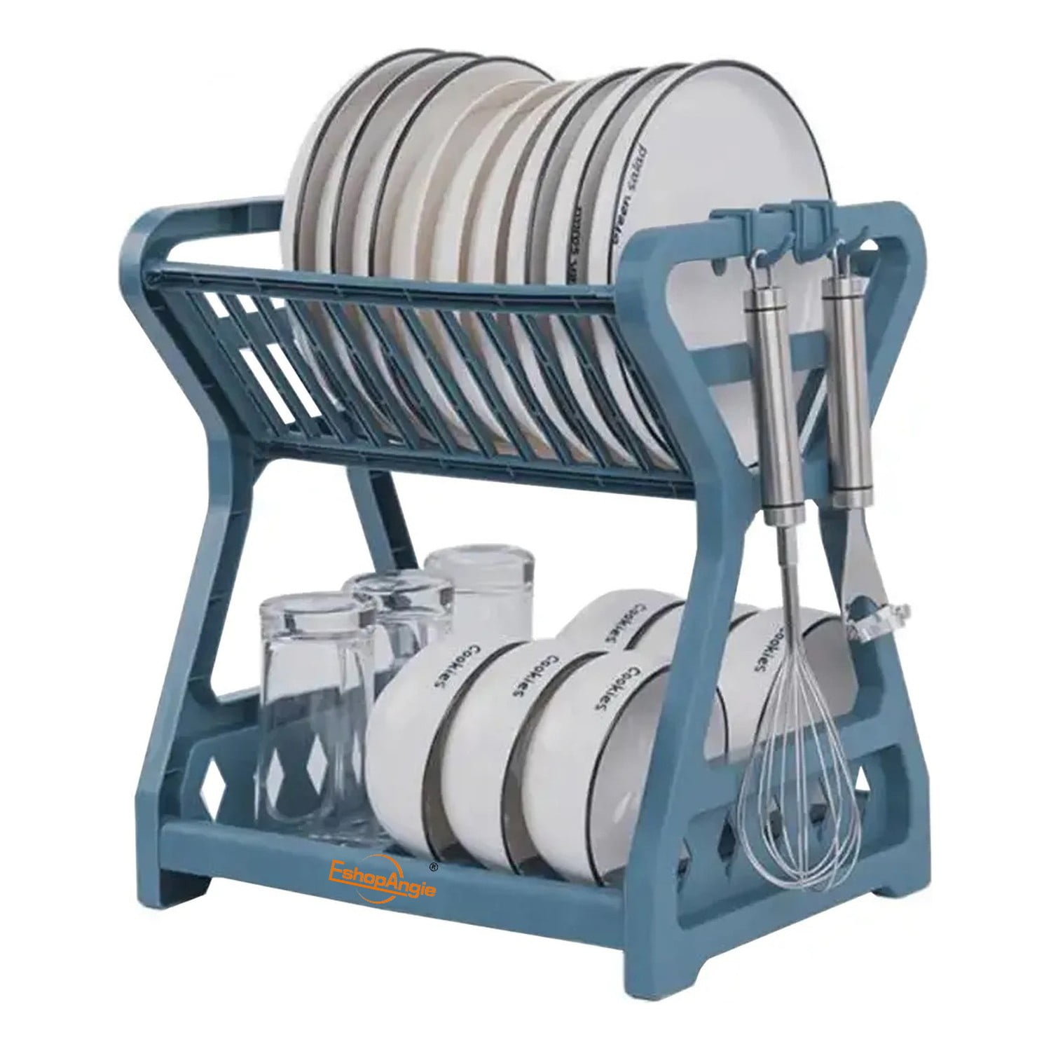 Genérico - Escurridor Platos 2 Niveles Plástico Azul Y Acero Organizador