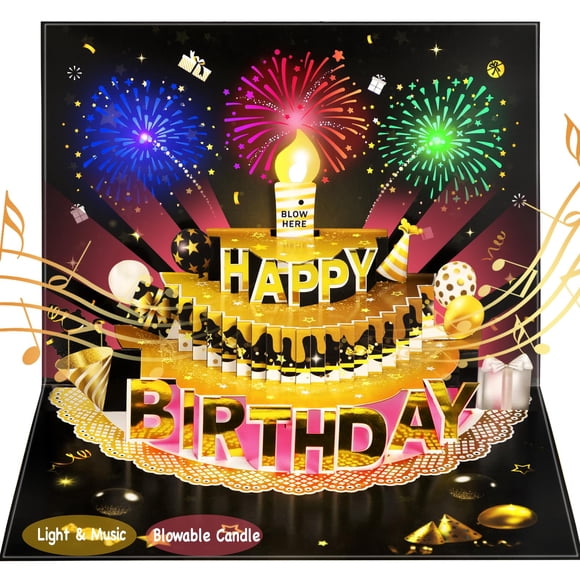 Tarjeta de cumpleaños desplegable Bevbovcard con luz LED y música para hombre