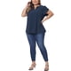 thumbnail image 2 of Agnes Orinda Blusas de Mujer Tallas Grandes Cuello en V con Muesca Mangas Cortas de Pétalo Camisas Casual Tops 5X Azul Oscuro, 2 of 6