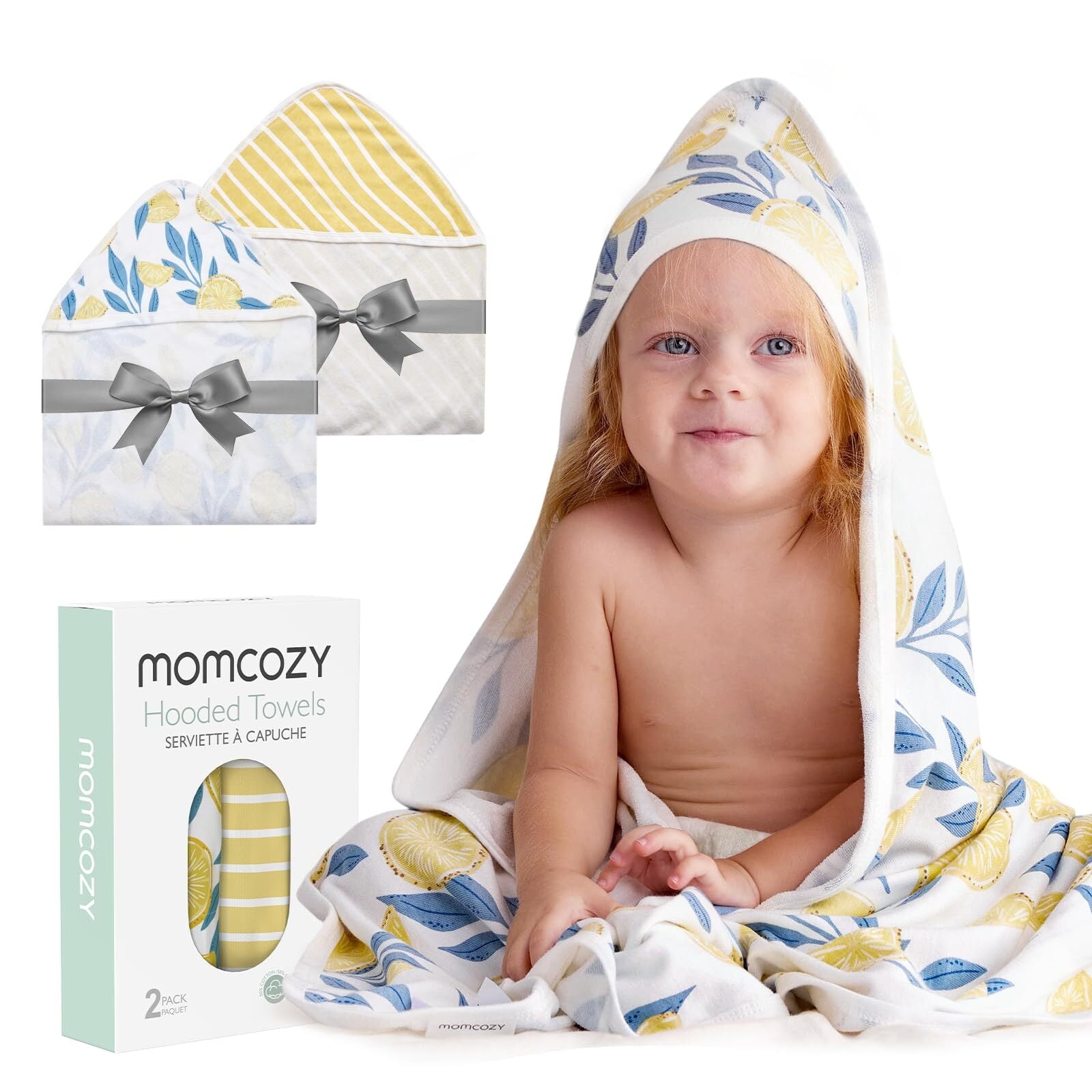 Set De Toallas De Bebé Con Capucha Momcozy 35 X 35 Pulgadas Hojas De Limón