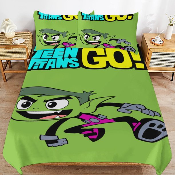 Teen Titans Go Cartoon Bedding Sets Ultra Soft Skin-Friendly Duvet Cover 3 Piece, Cute Comforter Cover Bed Set for Boys Girls Kids