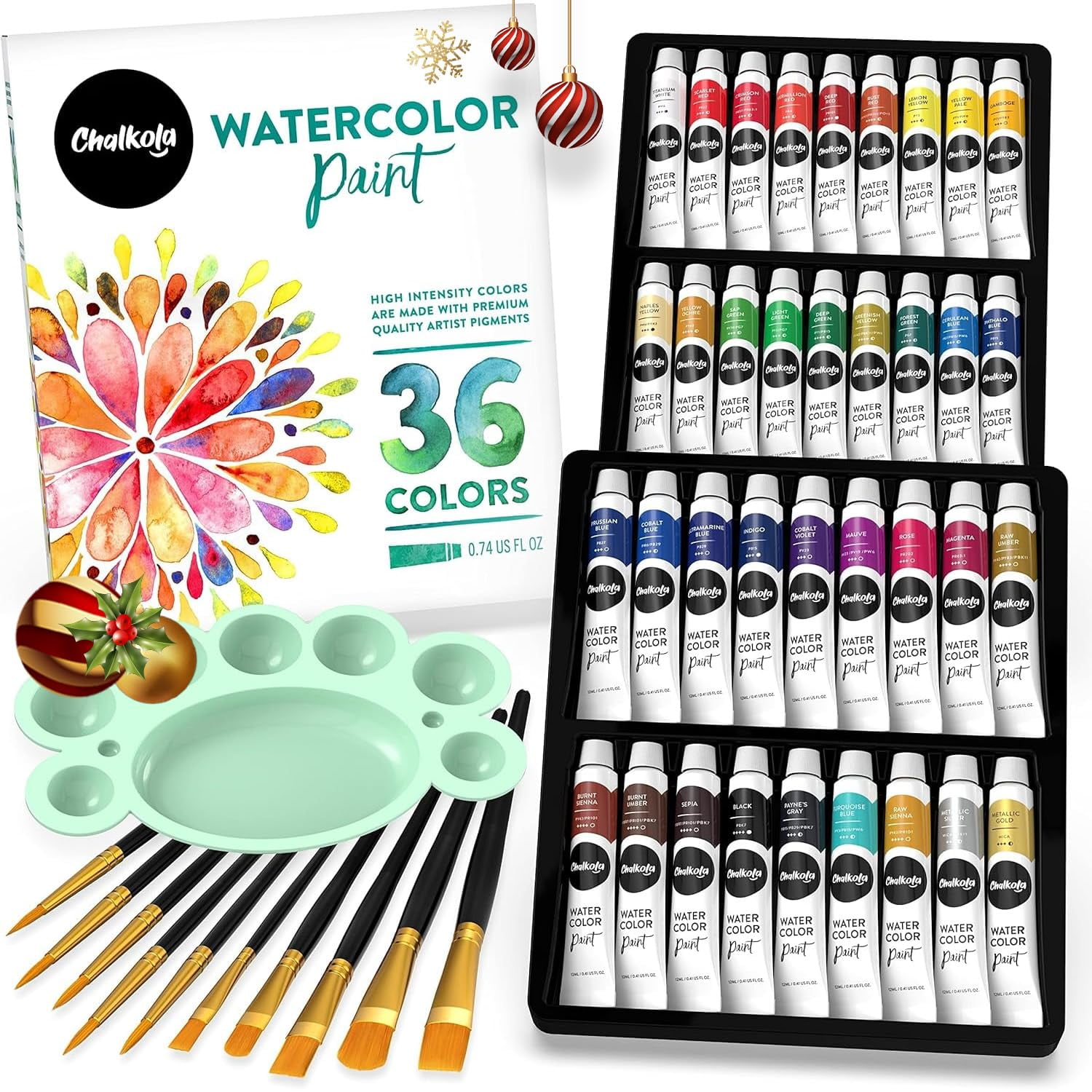 Set De Pintura Acuarela Chalkola, 36 Tubos, 12 Ml, Con Pinceles Y Paleta