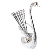 Magideal - Juego De Cucharas De Café De Metal Con Soporte De Base De Cisne, Para Uso Doméstico, Bar, Restaurante, Fácil De Limpiar, Duradero, Hecho De Aleación , B-Plata