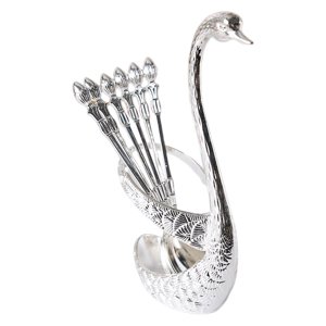 Magideal - Juego De Cucharas De Café De Metal Con Soporte De Base De Cisne, Para Uso Doméstico, Bar, Restaurante, Fácil De Limpiar, Duradero, Hecho De Aleación , B-Plata