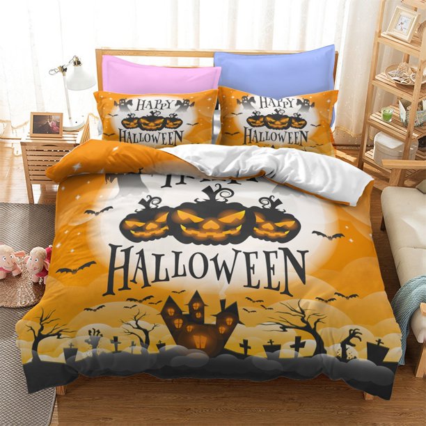Halloween Pumpkin Themed Creative Pillowcase Duvet Cover Comfortable Children's Adult Bed Bedding Set 3 Piece Set Bed Sheets