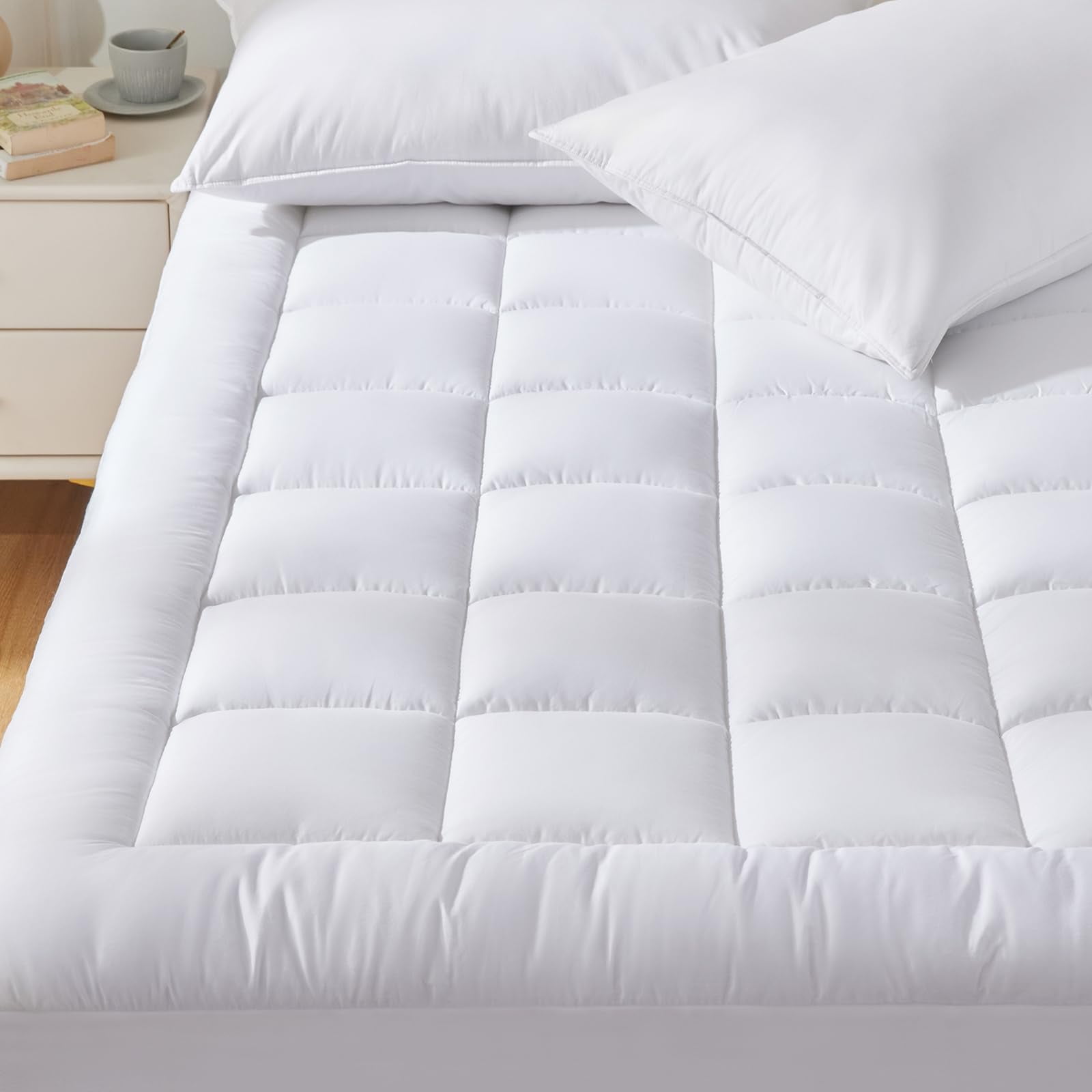 Cubrecolchón Cozylux, Tamaño Queen, Algodón, 450 G/m², Blanco