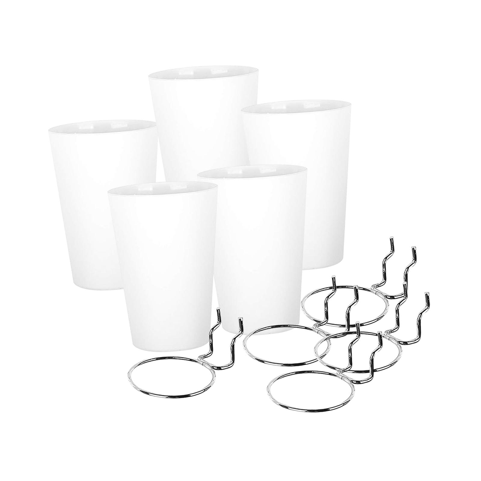 Ioensy - 5 Piezas Contenedores De Tablero Perforado Con Ganchos Tazas De Tablero Perforado De Fácil Instalación Con Anillos Blanco