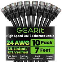 Cable Ethernet Gearit Cat 6, 7 Pies, 10 Unidades, 10 Gbps, Rj45, Negro