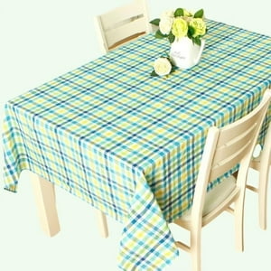 Mantel Polycotton Rectangular / Cuadrillé Verde Azul Amarillo – Doral