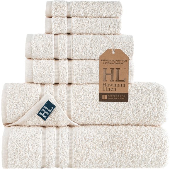 Juego de Toallas Hawmam Linen 6 piezas Crema Algodón absorbente