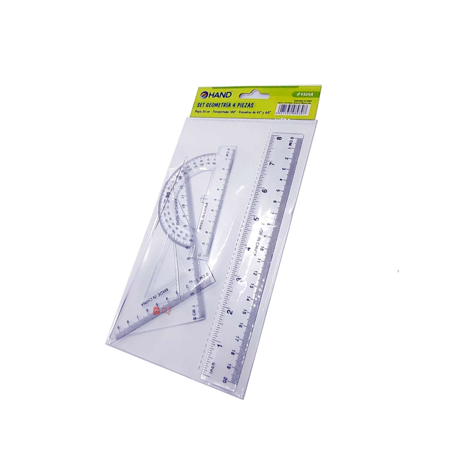 Hand - Set Geometría Regla 20cms + Transportador Y 2 Escuadras - Ps