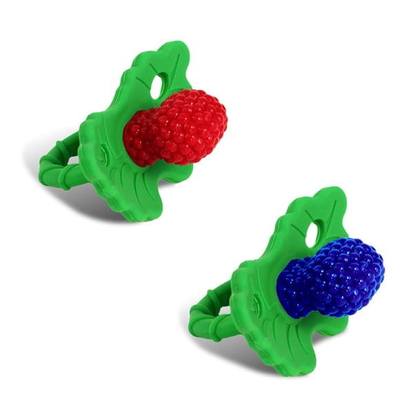 Chupete Teether RazBaby RazBerry de silicona, paquete de 2 unidades, rojo y azul