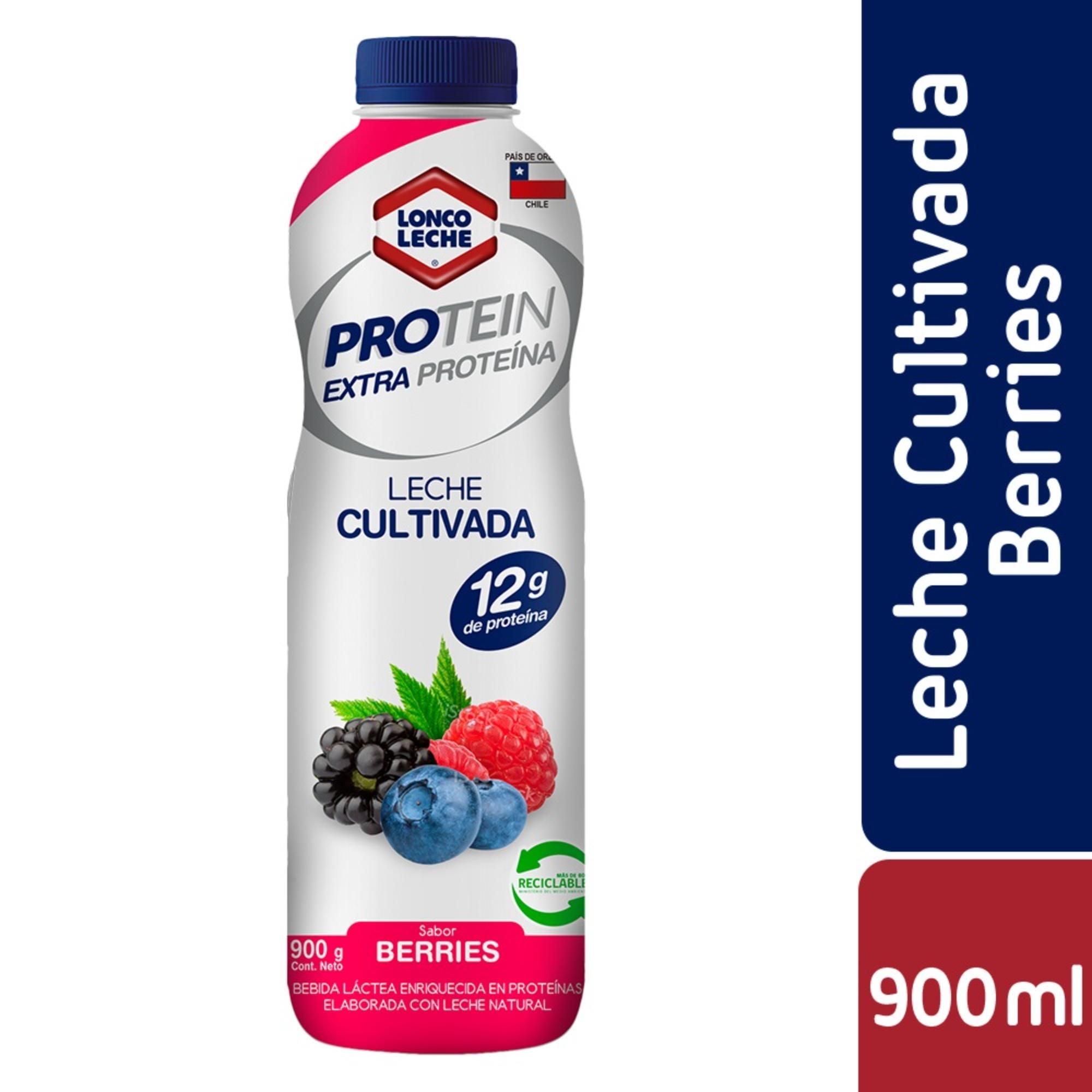 Leche Cultivada Protein Sabor Berries Botella 900 g Lonco Leche
