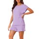 thumbnail image 4 of INSPIRE CHIC Conjunto de pijama para mujer con hombros caídos, conjunto de salón suave de manga corta con bolsillos y cordón ajustable para primavera verano L púrpura, 4 of 6