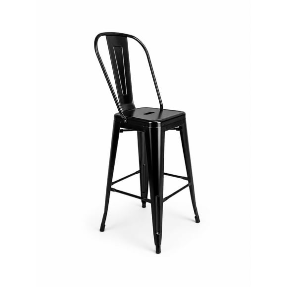 Silla Tolix Bar Negra Alta Metálica Con Espaldar Desmontable | Diseño Industrial Premium