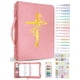 thumbnail image 1 of Funda para Biblia de piel PU Loorow con kit de estudio bíblico, rosa, 1 of 7