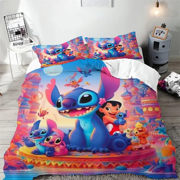 Cartoon Anime Quilt, Stitch Duvet Cover Pillowcase, Boy & Girl Bedding Set, Family Bedroom comforter sets 135x200cm Bed Sheets