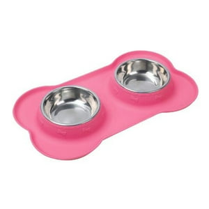 Veatool - Pet Serving Bowls 2 Cuencos De Acero Inoxidable Con Almohadillas De Silicona Antideslizantes Para Dar De Comer A Perros Gatos Cachorros Pequeño Mediano (S, Rosado)