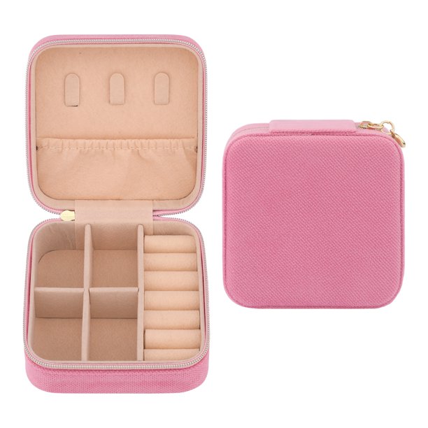 Caja de Joyas de Viaje REGALWOVEN para Mujeres Niñas Regalos de Cumpleaños, Pequeño Organizador de Joyas de Terciopelo Portátil para Aretes Collar Rojo Rosa 4*4*2in
