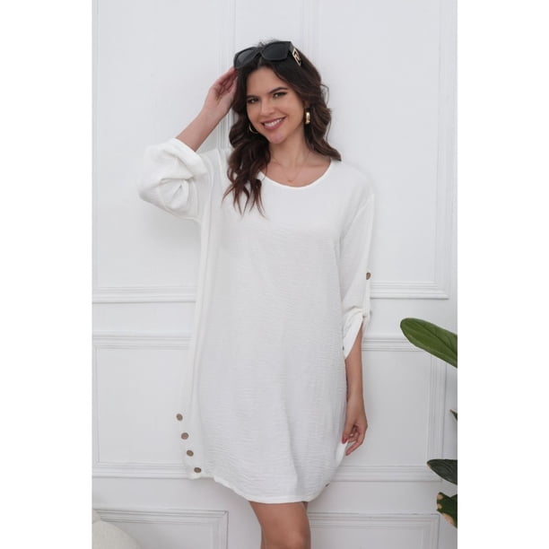 Vestido Corto Blusón Algodón Mujer Manga Larga Casual 0071