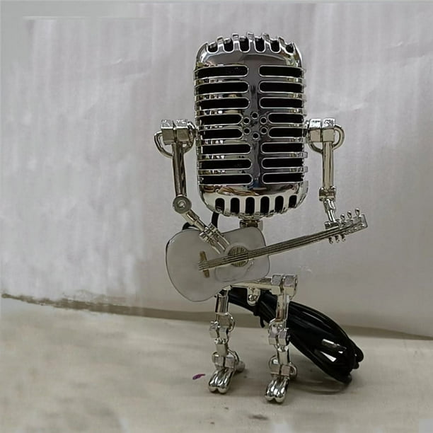 1pc Vintage Microphone Robot Desk Lamp, Metal Microphone Robot Lamp With Mini Guitar, Robot Touch Dimmer Lamp, Vintage Light Home Decor Nightstand Desk Lamp For Bedroom, Bar, Restaurant