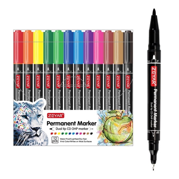 Rotuladores permanentes ZEYAR Twin Tip 12 colores para CD/DVD