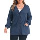 thumbnail image 1 of GRACE & GRANDEUR Cárdigan abierto para mujer de talla grande con botones, mangas de linterna, cuello en V, suelto, casual, suave, tejido de punto, con bolsillos 1X Azul Marino, 1 of 7