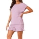 thumbnail image 4 of INSPIRE CHIC Conjunto de pijama de mujer con hombros caídos, conjunto de salón de manga corta suave con bolsillos y cordón ajustable para primavera verano XL rosa, 4 of 5