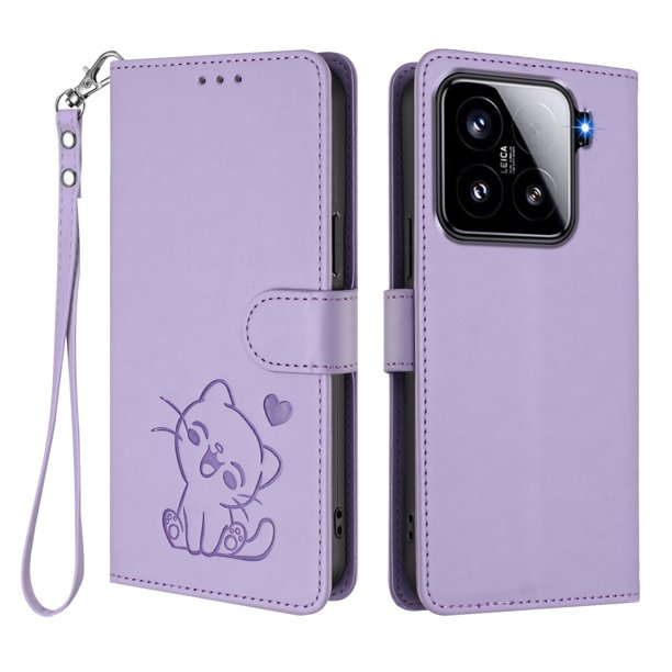 Carcasa Billetera de Cuero Sintético para Xiaomi 15, Lila Claro