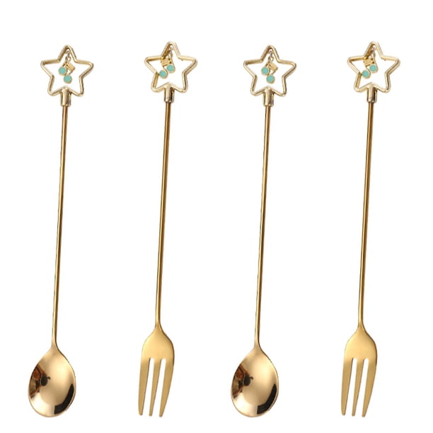 Juego de cubiertos de acero inoxidable, cucharas, utensilios de cocina, juego de cubiertos de metal, 4 piezas