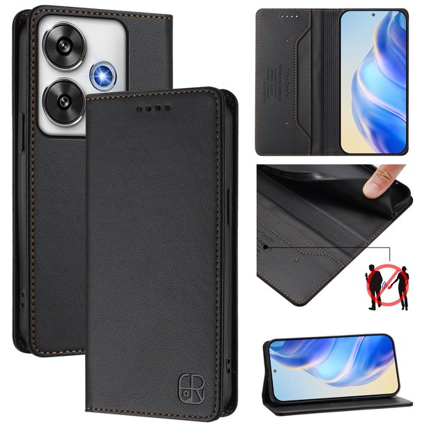 Funda Billetera con Soporte para Xiaomi Poco F6 Bloqueo RFID Plegable Negro