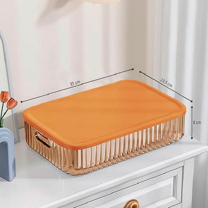 Genérico - Caja Organizadora Plástica Con Tapa Color Naranja 35 Cmx 23.5 Cmx 8 Cm