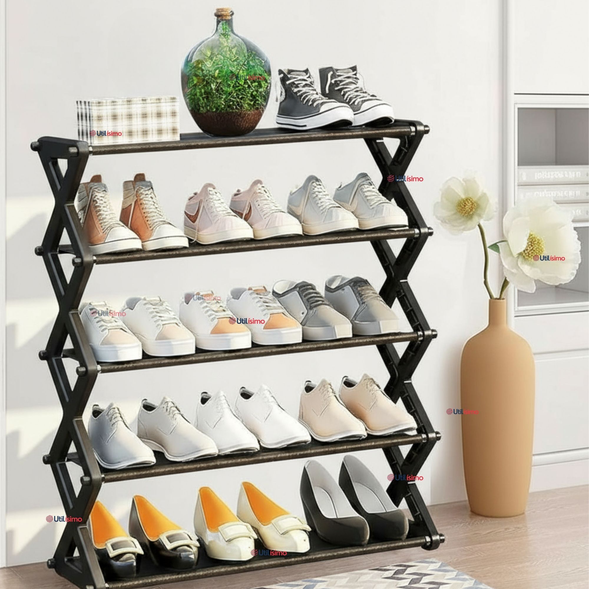 Line - Zapatero Organizador 5 Niveles Desmontable Resistente 65X42X20Cm Negro