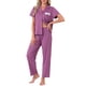thumbnail image 2 of INSPIRE CHIC Conjunto de pijama de mujer con botones, conjunto de salón de manga corta suave con pantalones largos y bolsillos para primavera verano M púrpura, 2 of 6