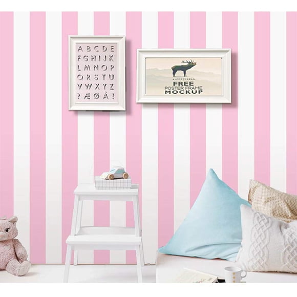 Papel tapiz PoetryHome rayas rosa y blanco 45 x 297 cm impermeable