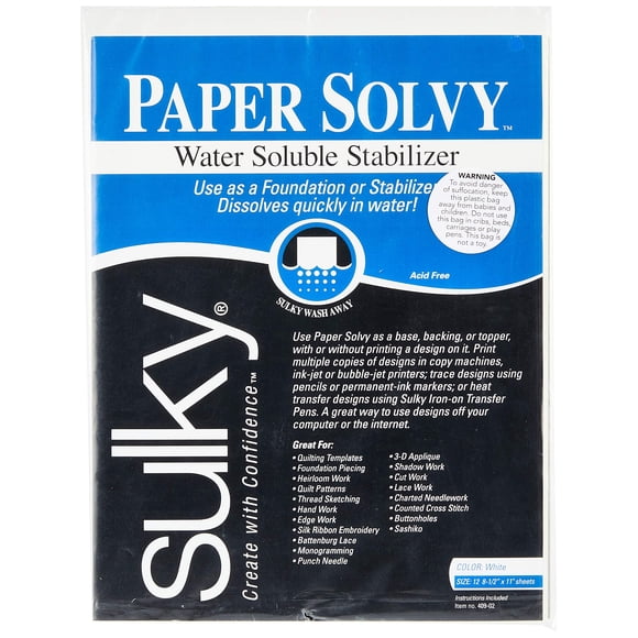 Estabilizador de telas Sulky Paper Solvy Soluble en agua 8.5x11