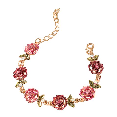 Ioensy - Pulsera De Flor De Rosa Brillante Ajustable Para Novias Cumpleaños Boda