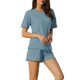 thumbnail image 4 of INSPIRE CHIC Conjunto de Salón de Punto de Waffle para Mujer, Pijama de Manga Corta con Bolsillos, Mezcla de Algodón Suave para Primavera Verano M Gris Azul, 4 of 6