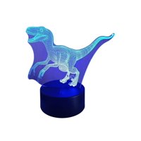Lelumania - Lampara Ilusion 3D Dino. Velociraptor De 7 Colores, Base Touch