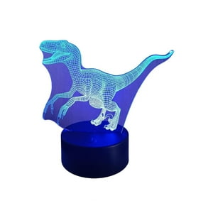 Lelumania - Lampara Ilusion 3D Dino. Velociraptor De 7 Colores, Base Touch