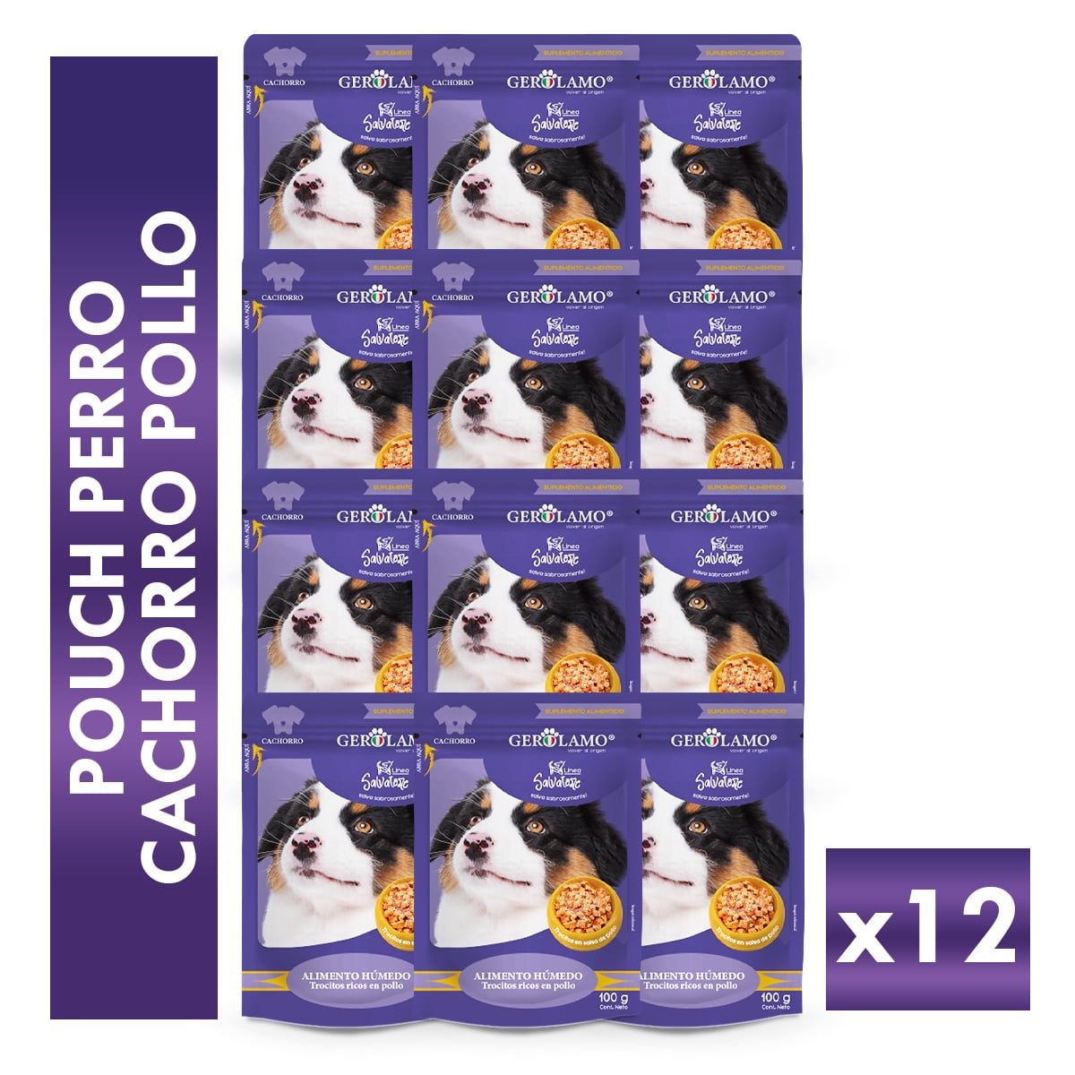 Alimento Húmedo Cachorro Gerolamo Pouch Pollo 100g X12
