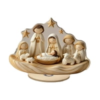 Magideal - Nativity Scene Decoración De Mesa Acrílica Con Figura De Nacimiento De Jesús Adorno Plano Festivo Ornamento Navideño Giratorio Y Pieza Central Rústica