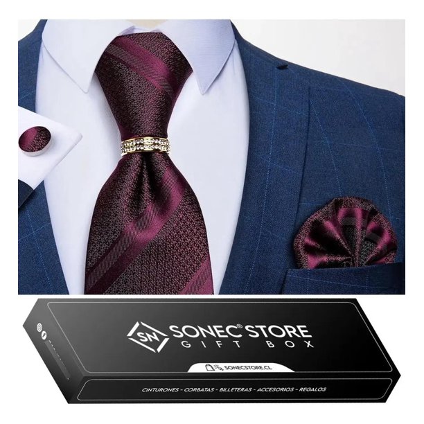 Corbata Hombre Seda En Caja + Anillo Dorado, Paño Y Colleras terracota Talla Única