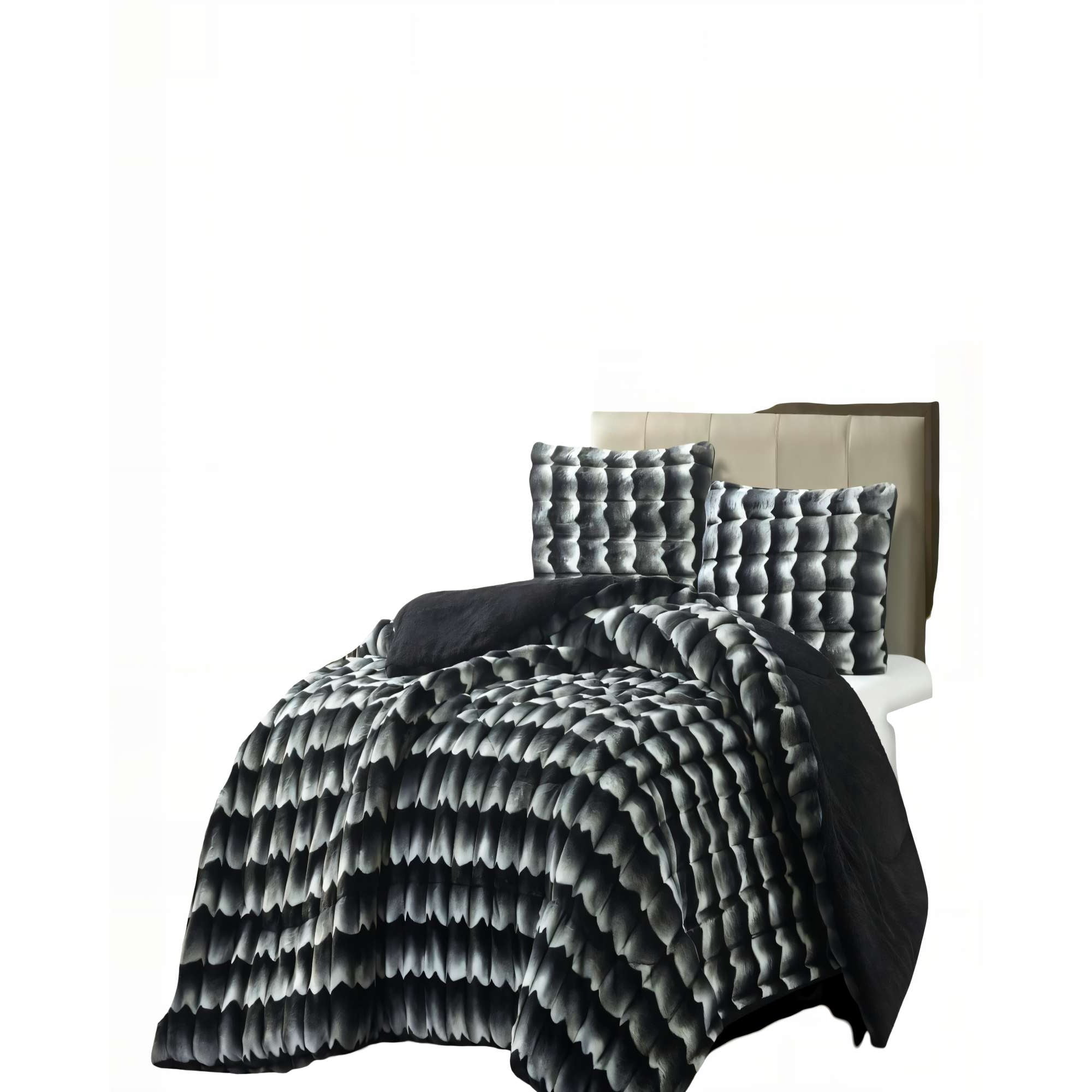 Genérico - Cobertor Piel De Conejo Imitacion Con Diseño 2plaza Color Negro